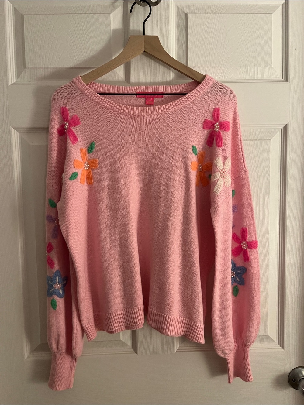 Lilly Pulitzer Pink Floral Appliqué Crewneck Sweater